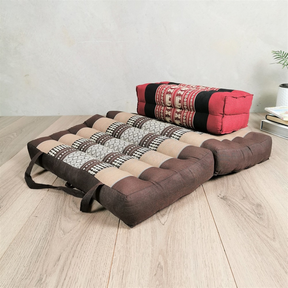 V574-TTP-2STBRO-YB-REDELE-131619-00 Foldable Meditation Cushion Brown + Seating Block Set BRWRedEle - Image 1