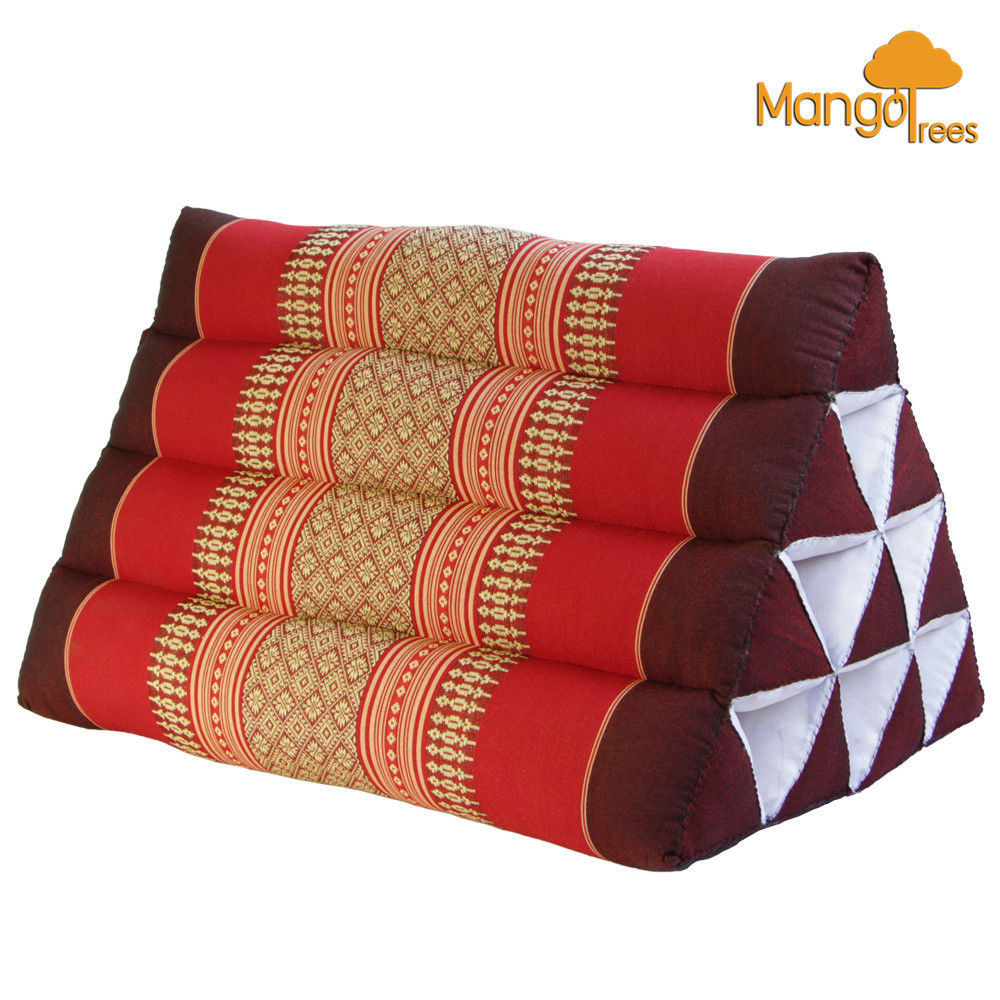 V574-TTPNFRED-131500-00 Thai Triangle Pillow Backrest Cushion Kapok Filled Red - Image 1