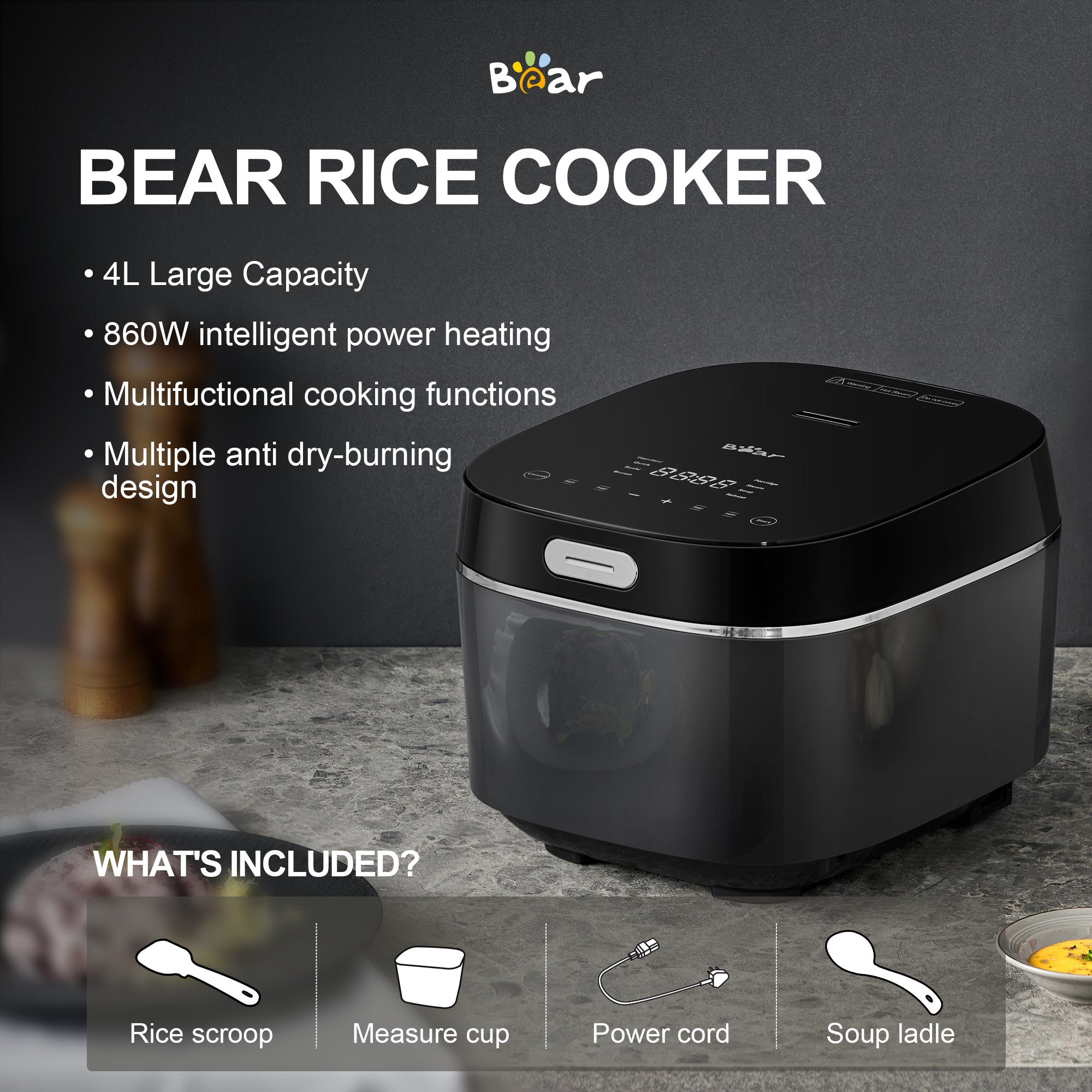 V581-6940971252579-183772-00 BEAR 4 Litre Intelligent Power Heating Rice Cooker DFB-Q40R5 - Image 1