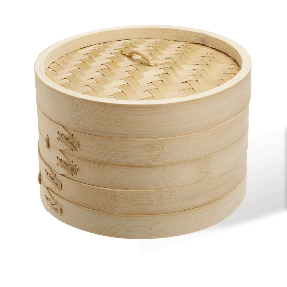 V610-BAMSTEA-9-218983-00 9 Inch Bamboo Steamer Set-2 Steamer Baskets With 1 Lid - Image 1