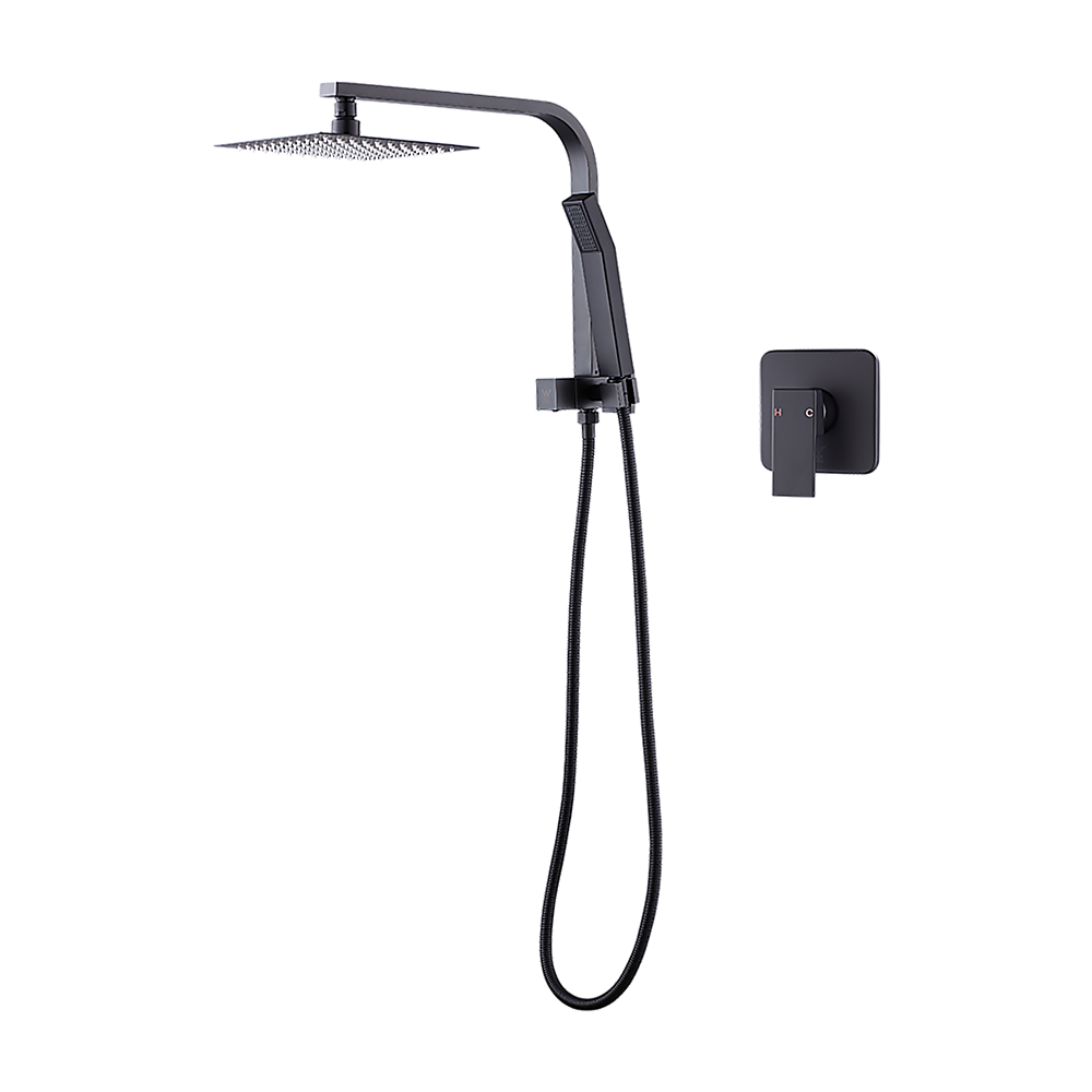 V63-828031-26259-01 WELS 8" Rain Shower Head Set Square Dual Heads Faucet High Pressure With Mixer - Image 1