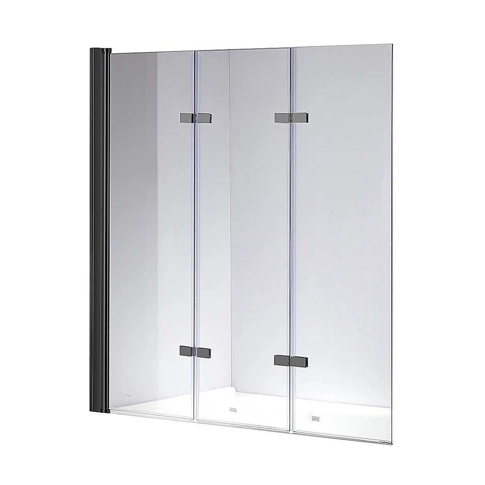 V63-831511-202506251743-00 3 Fold Black Folding Bath Shower Screen Door Panel 1300mm x 1400mm - Image 1