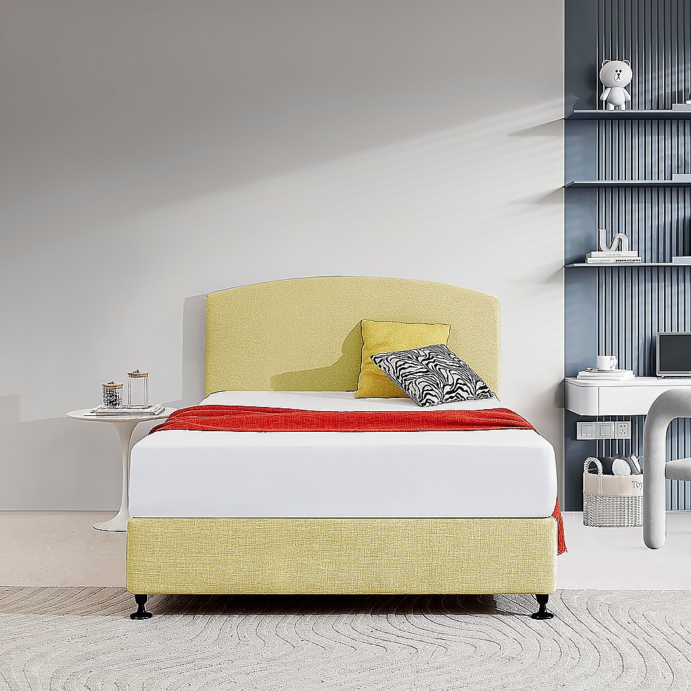 V63-839721-638470c45cf9c.1000x1000-00 Linen Fabric Double Bed Curved Headboard Bedhead - Sulfur Yellow - Image 1