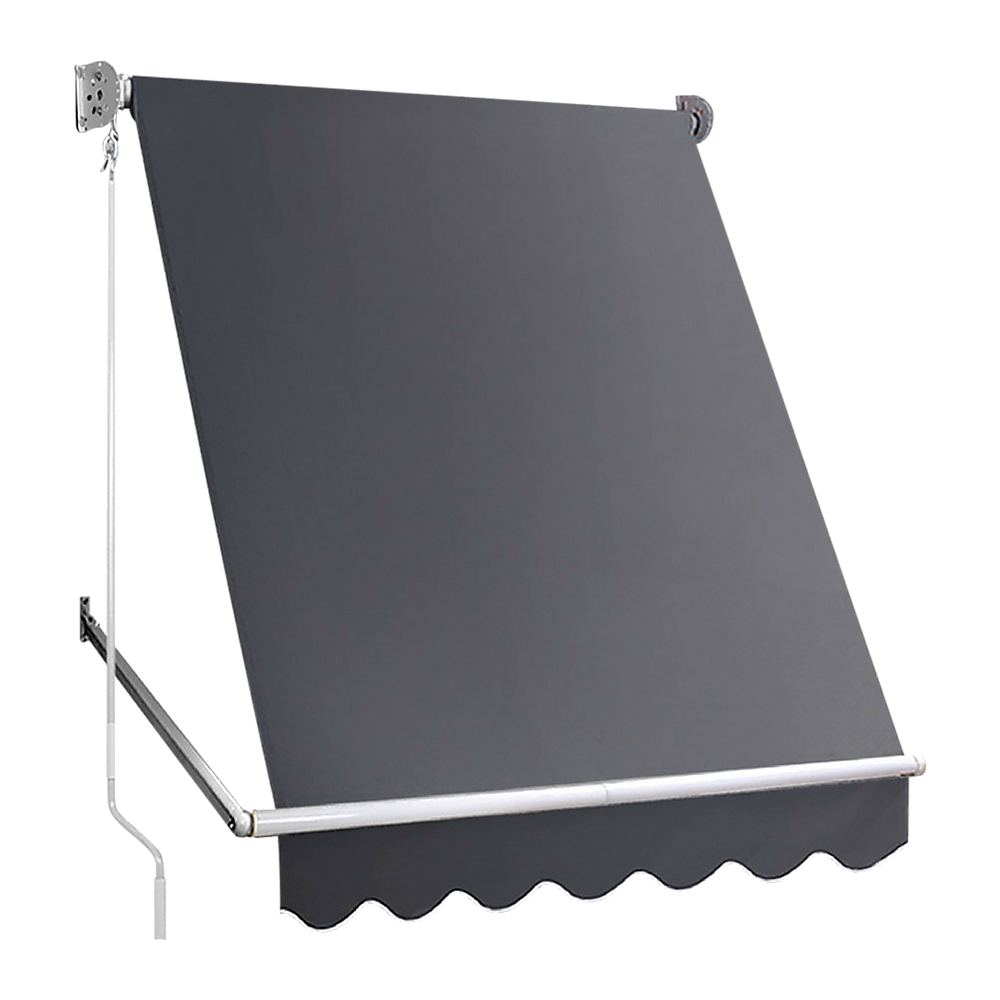V63-842701-91871-00 Retractable Fixed Pivot Arm Window Awning Patio Garden Blinds 2.4m x 2.1m Grey - Image 1