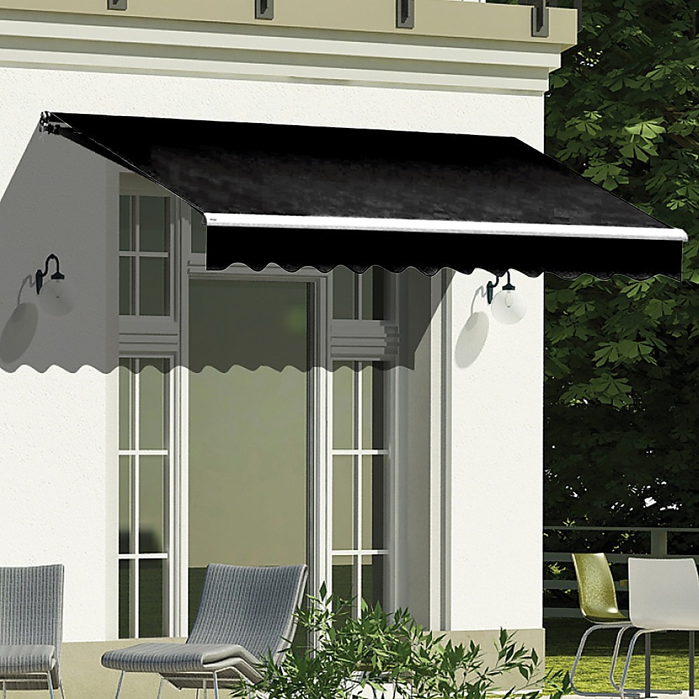 V63-842841-91858-02 Motorised Outdoor Folding Arm Awning Retractable Sunshade Canopy Black 3.0m x 2.5m - Image 1