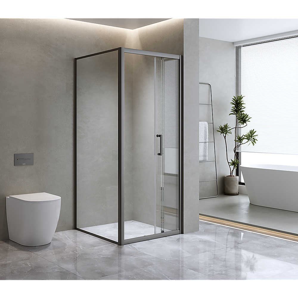 V63-848951-159602-00 40mm Adjustable Contemporary Corner Sliding Chrome Shower Screen 86x80cm - Image 1