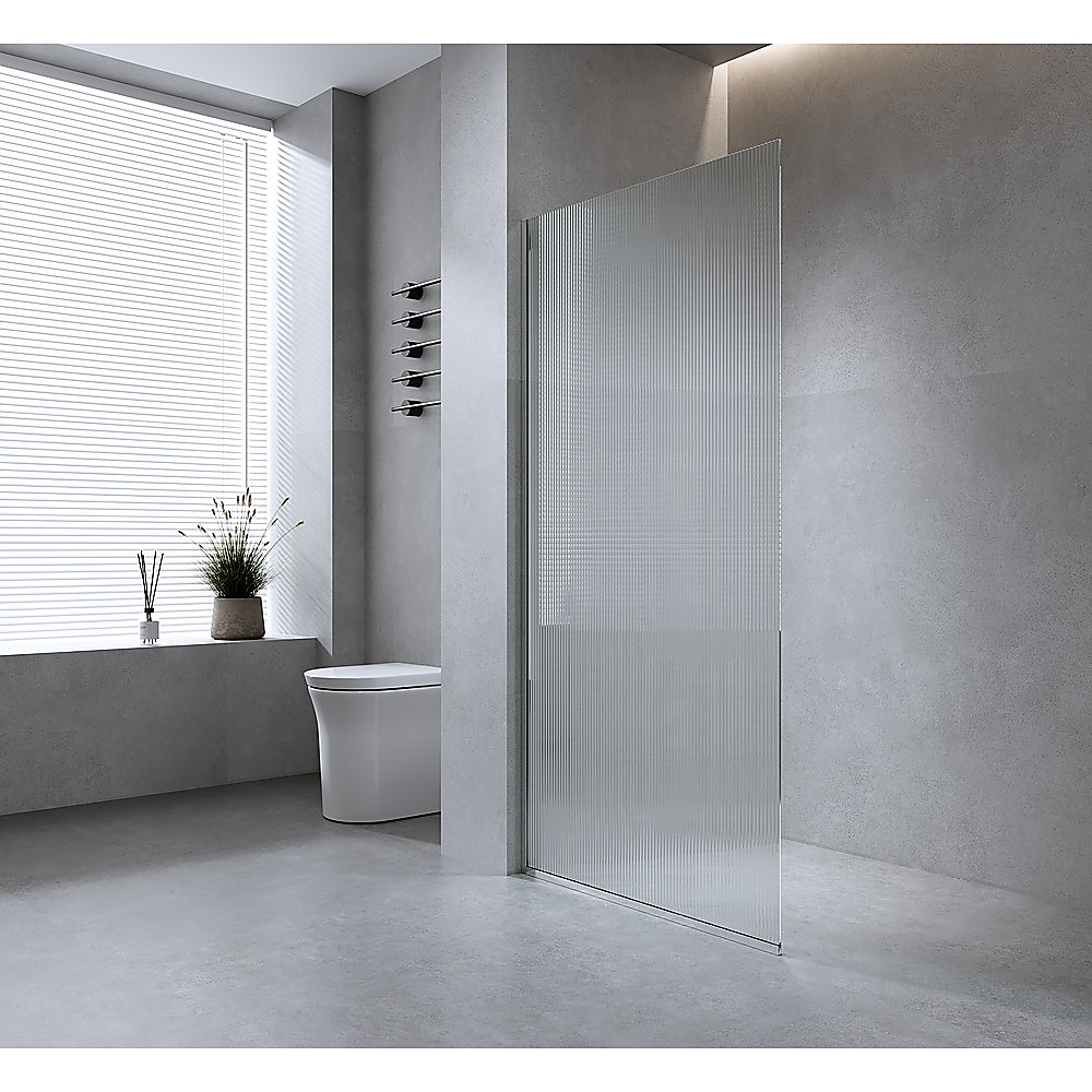 V63-920391-201638-00 120cm Reeded Glass Shower Screen with Gold Wall & Floor Channel - Image 1