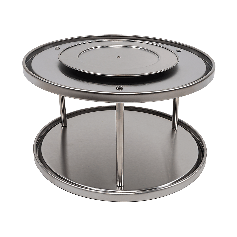 V63-920801-201692-00 2-Tier Rack Lazy Susan Organiser Steel Kitchen Pantry Cabinet Storage - Image 1