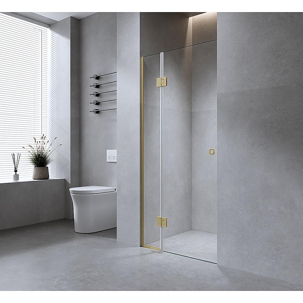 V63-939021-222819-00 90cm Wall to Wall Frameless Shower Screen with White Channel and SS Hinges - Image 1