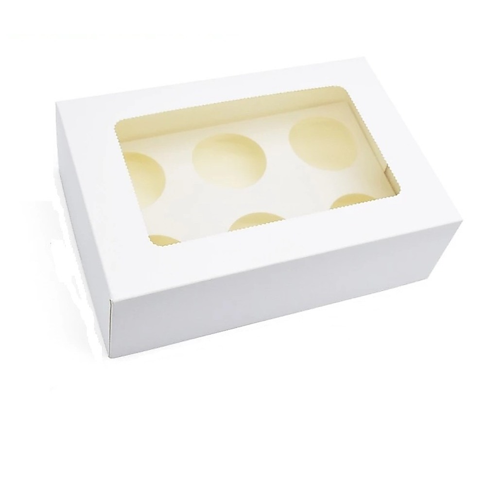 V63-952141-202504141853-00 Cupcake Box 6 Holes Window Cake Party Favour 100 Boxes - Image 1
