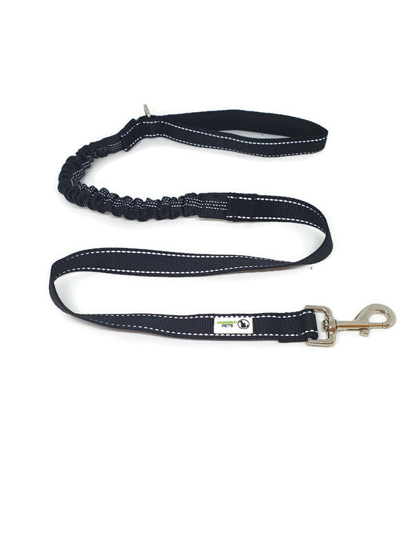 V631-MDPLDBUNBLK-185913-00 Bungee Dog Lead Nylon w/Reflective Stitching - Moondidley Pets Black - Image 1