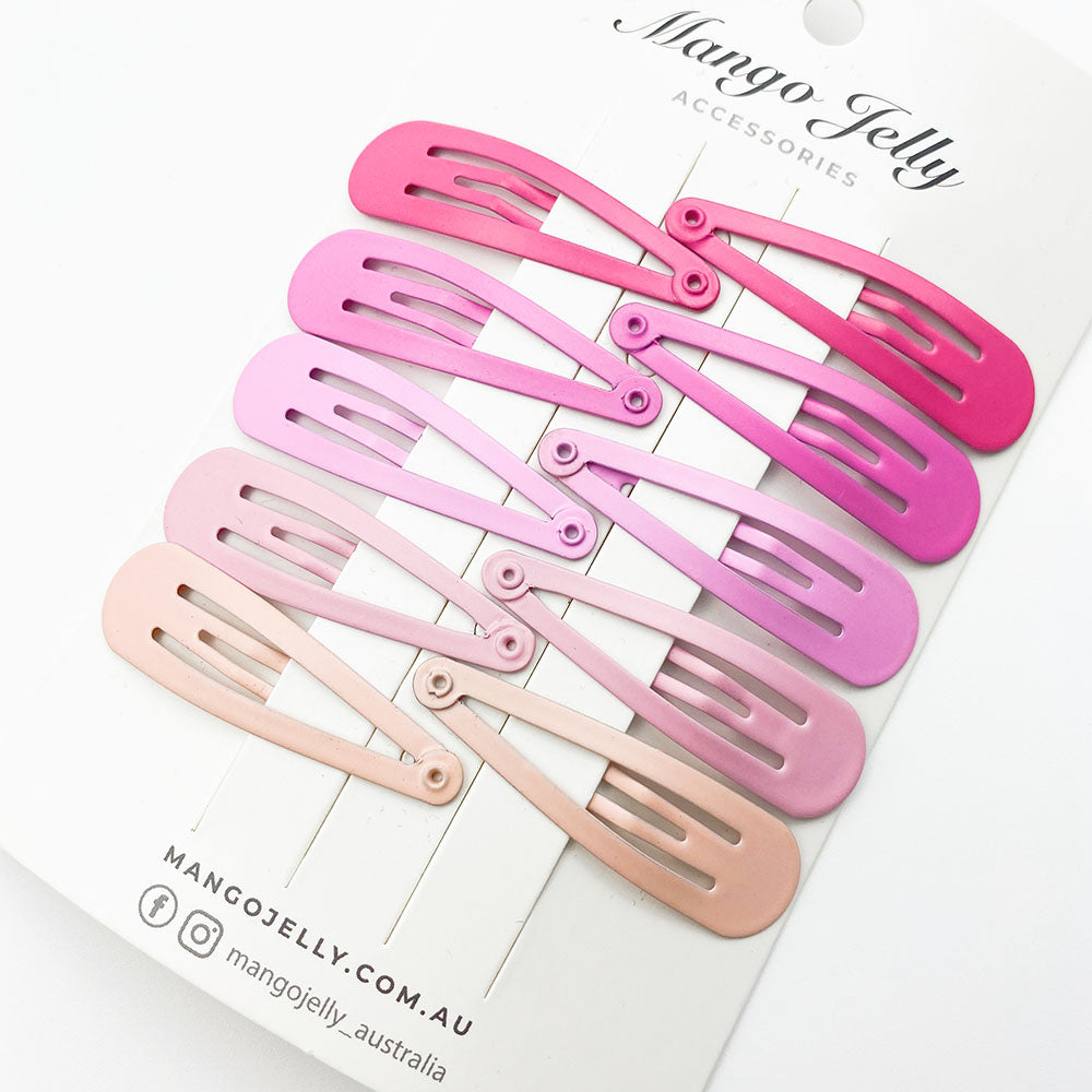 V659-HC-5CM-10P-BASIC-PINK-6-P-160873-00 MANGO JELLY Everyday Snap Hair Clips (5cm) - Just Pink - Six Pack - Image 1