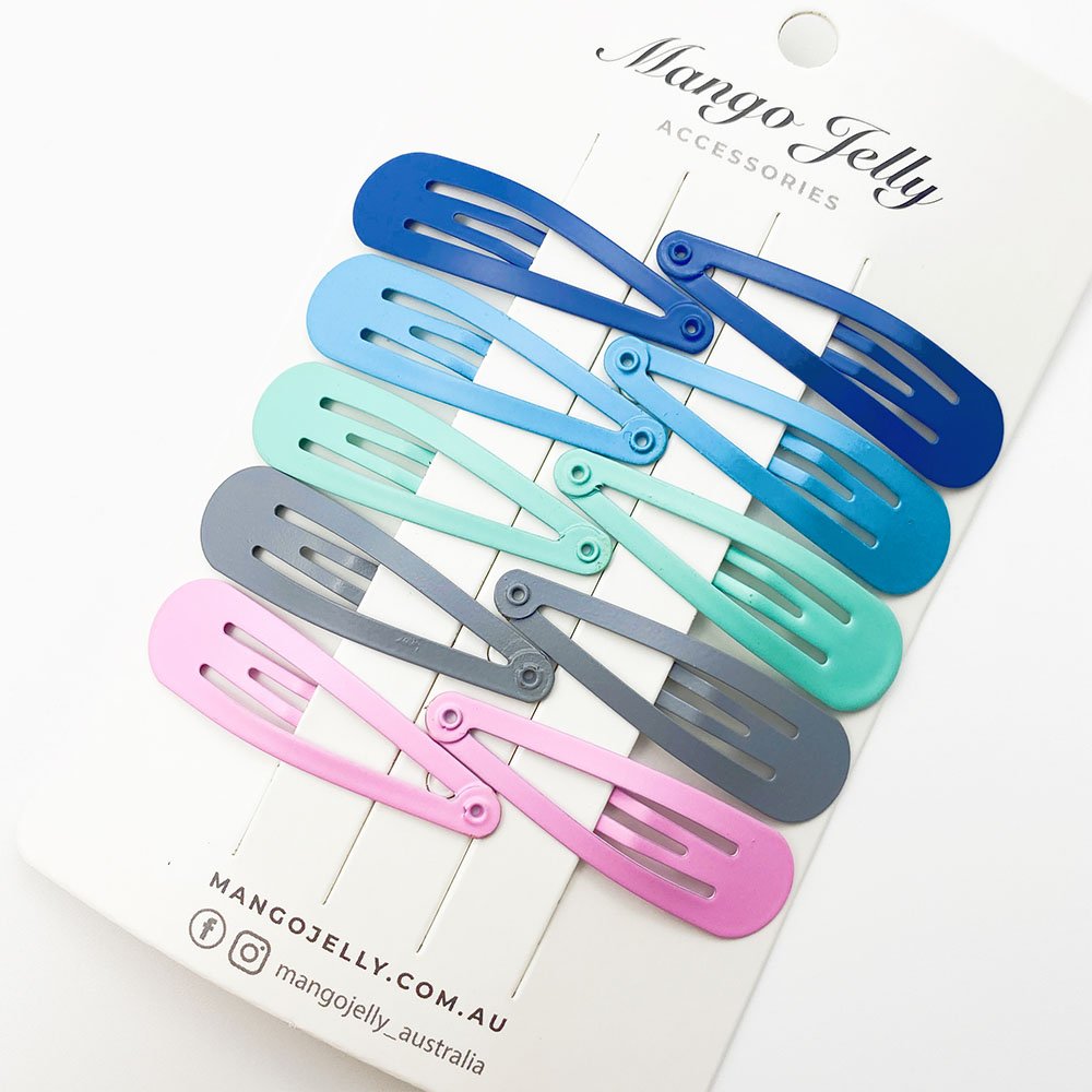 V659-HC-5CM-10P-BASIC-TURQUOISE-6-P-160845-00 MANGO JELLY Everyday Snap Hair Clips (5cm) - Turquoise - Six Pack - Image 1