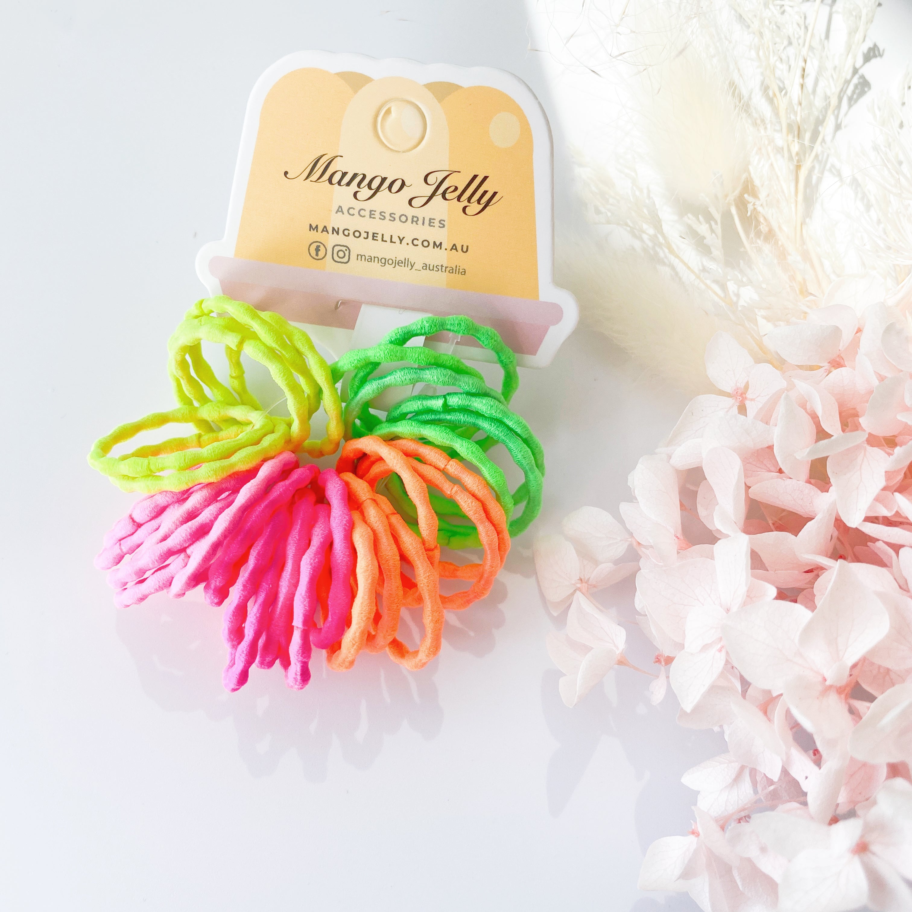 V659-HT-3CM-30P-SILKYPOP-NEON-2-M-161021-00 MANGO JELLY Kids Hair Ties (3cm) - Silky Pop Neon -Twin Pack - Image 1