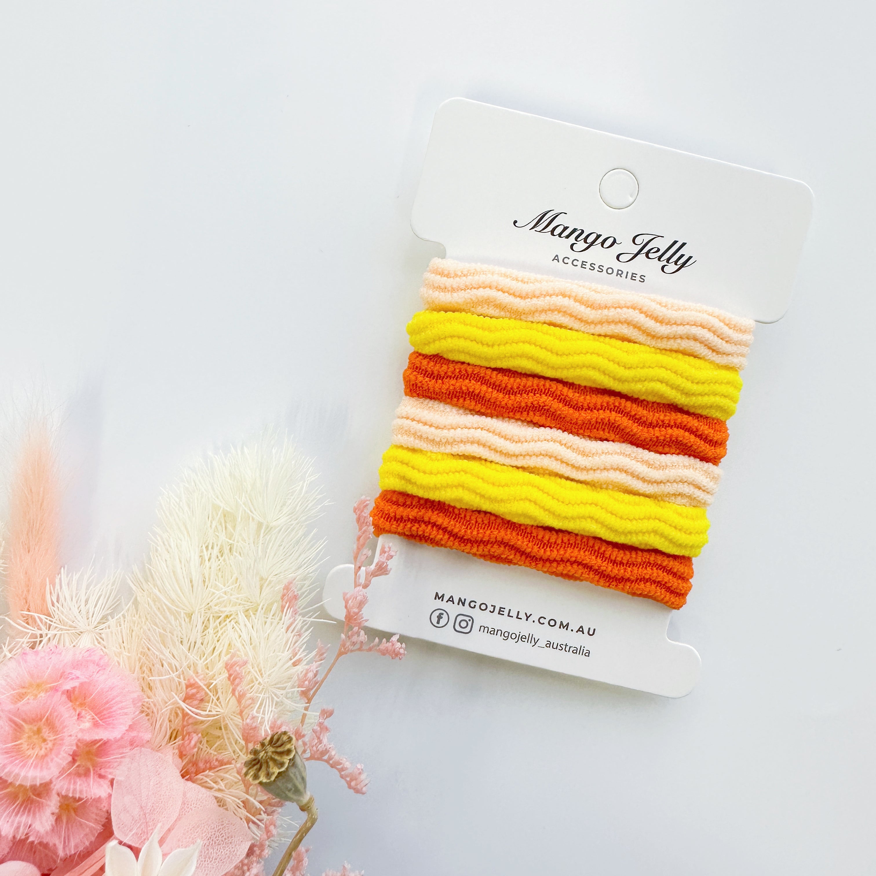 V659-MATALFREE-4CM-6P-WAVY-AUTUMN-1-M-160804-00 MANGO JELLY Metal Free Textured Hair ties 4cm (Thick) - Autumn-One Pack - Image 1