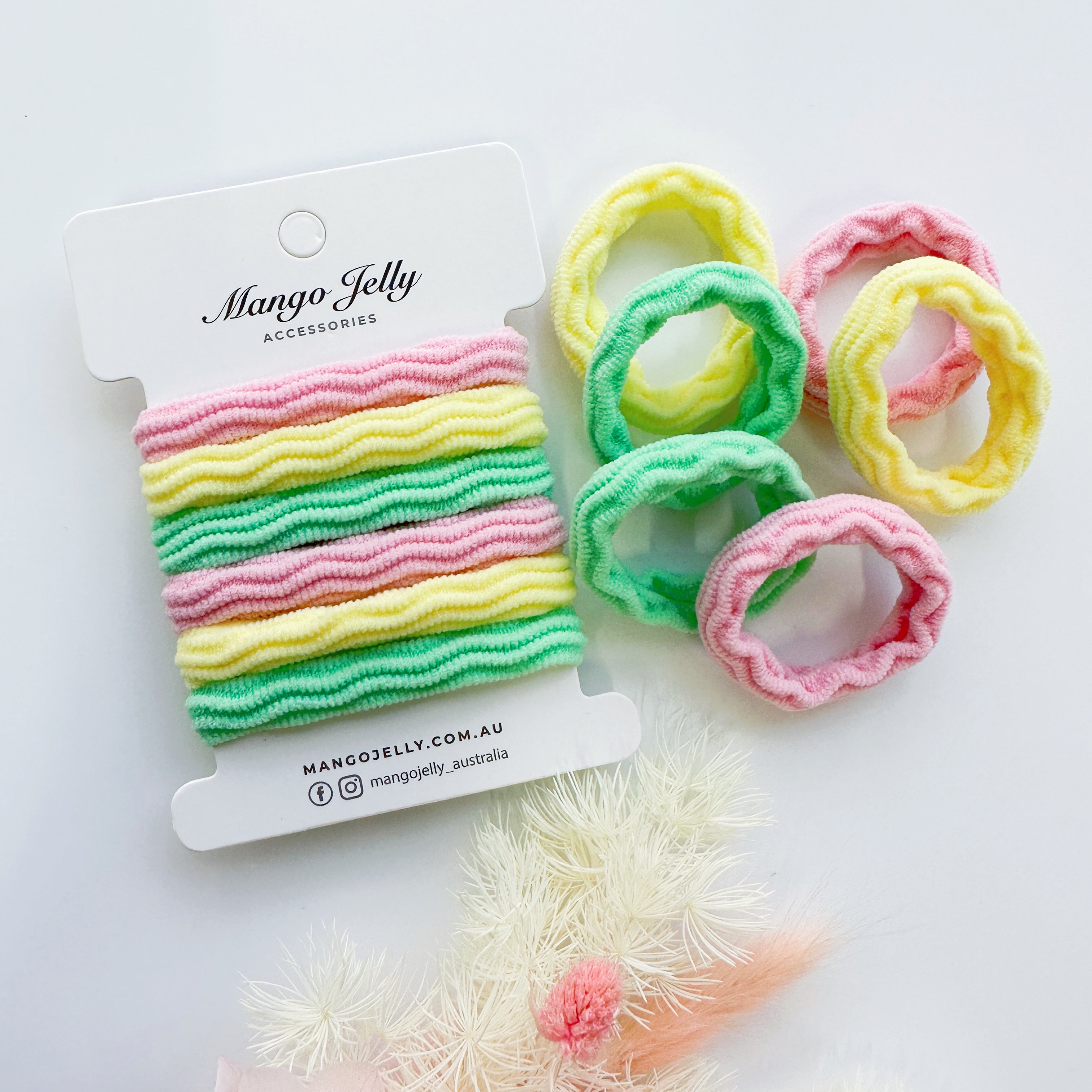 V659-MATALFREE-4CM-6P-WAVY-PASTEL-2-M-160795-00 MANGO JELLY Metal Free Textured Hair ties 4cm (Thick) - Pastel-Twin Pack - Image 1