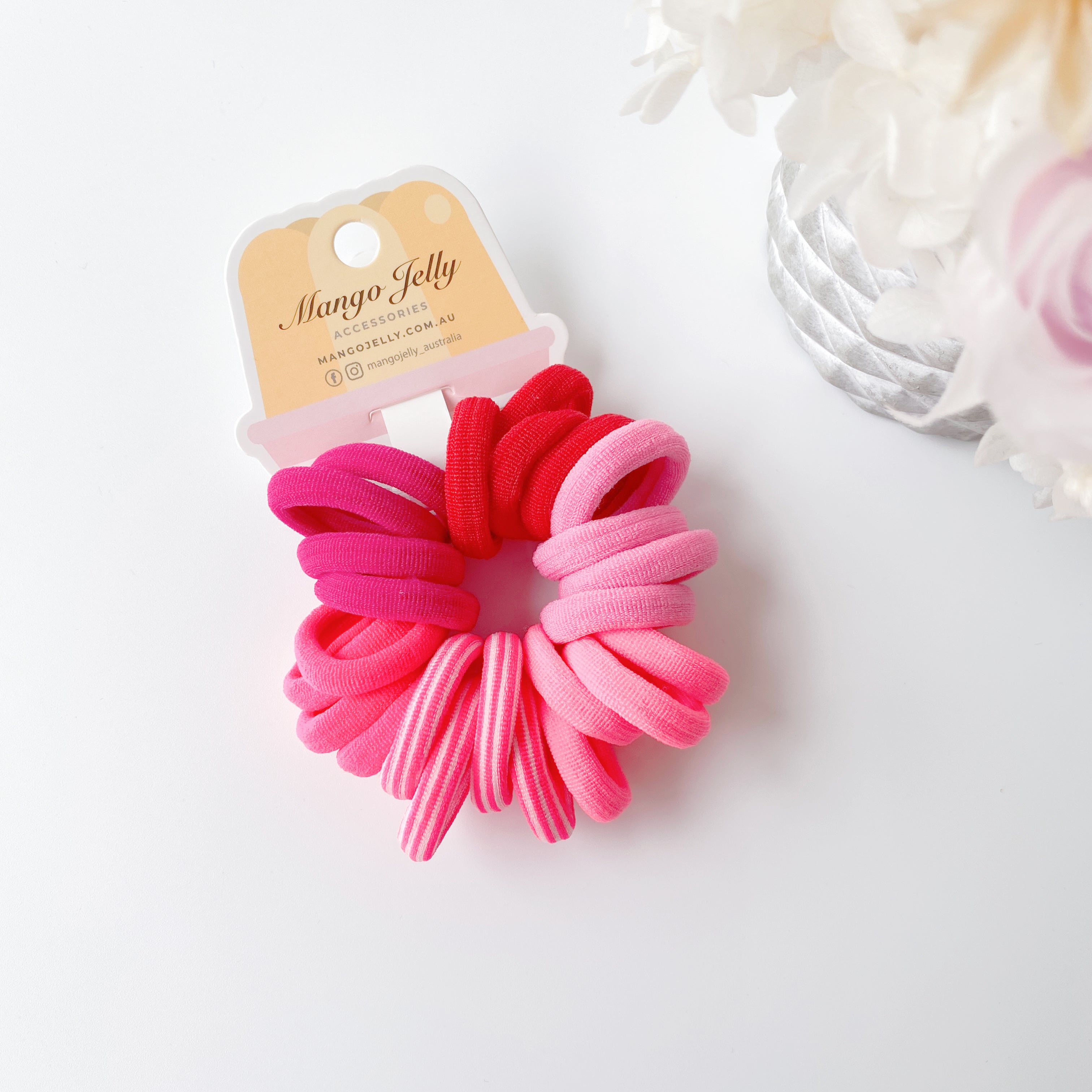 V659-METALFREE-3CM-24P-PINK-2-M-160945-00 MANGO JELLY Metal Free Hair Ties (3cm) - Just Pink 24P -Twin Pack - Image 1