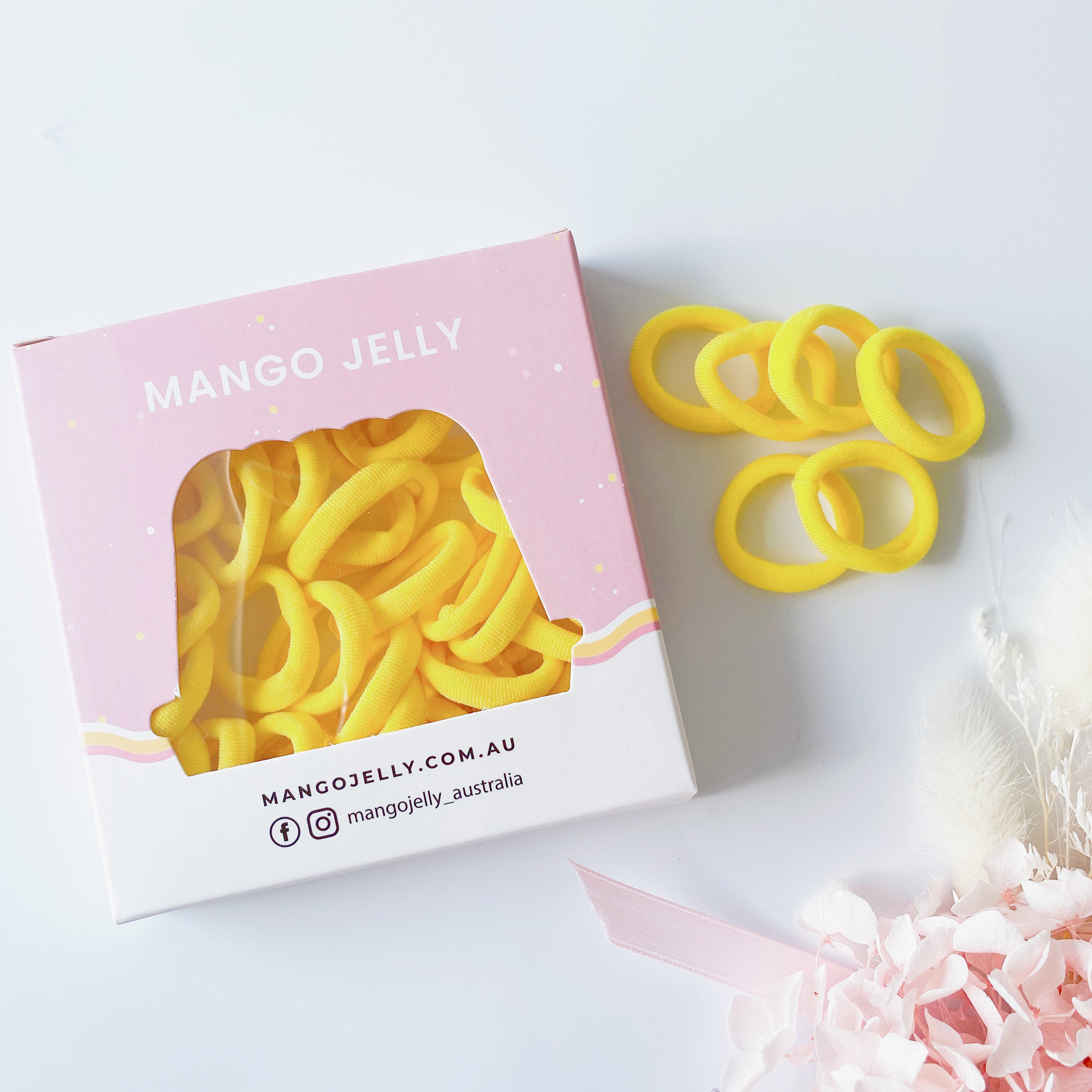 V659-METALFREE-3CM-36P-SK-YELLOW-6-P-160753-00 MANGO JELLY Metal Free Hair Ties (3cm) - School Colour Yellow 36P - Six Pack - Image 1