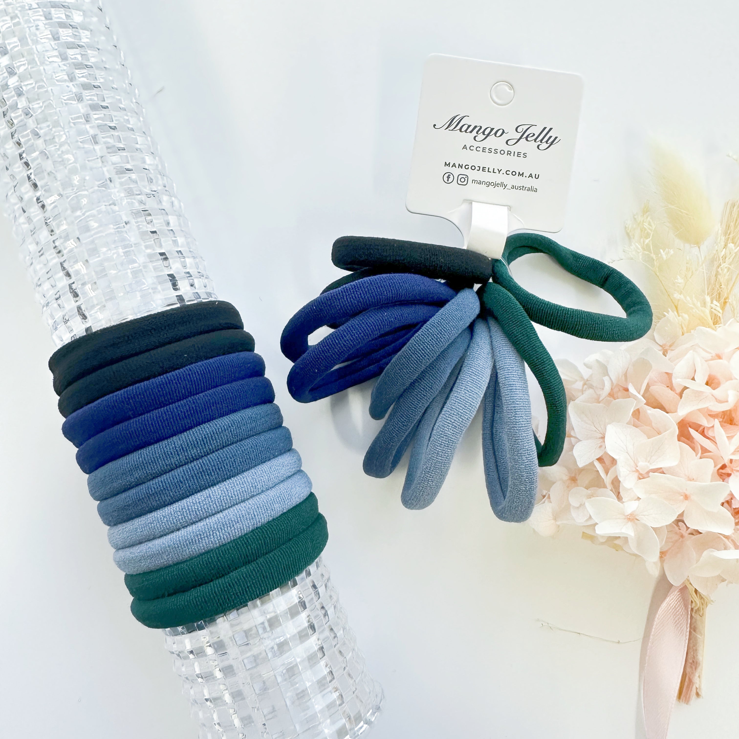 V659-METALFREE-4CM-10P-BLUEM-1-M-160691-00 MANGO JELLY Metal Free Hair ties (4.5cm) - Blue Mixed 10P - One Pack - Image 1