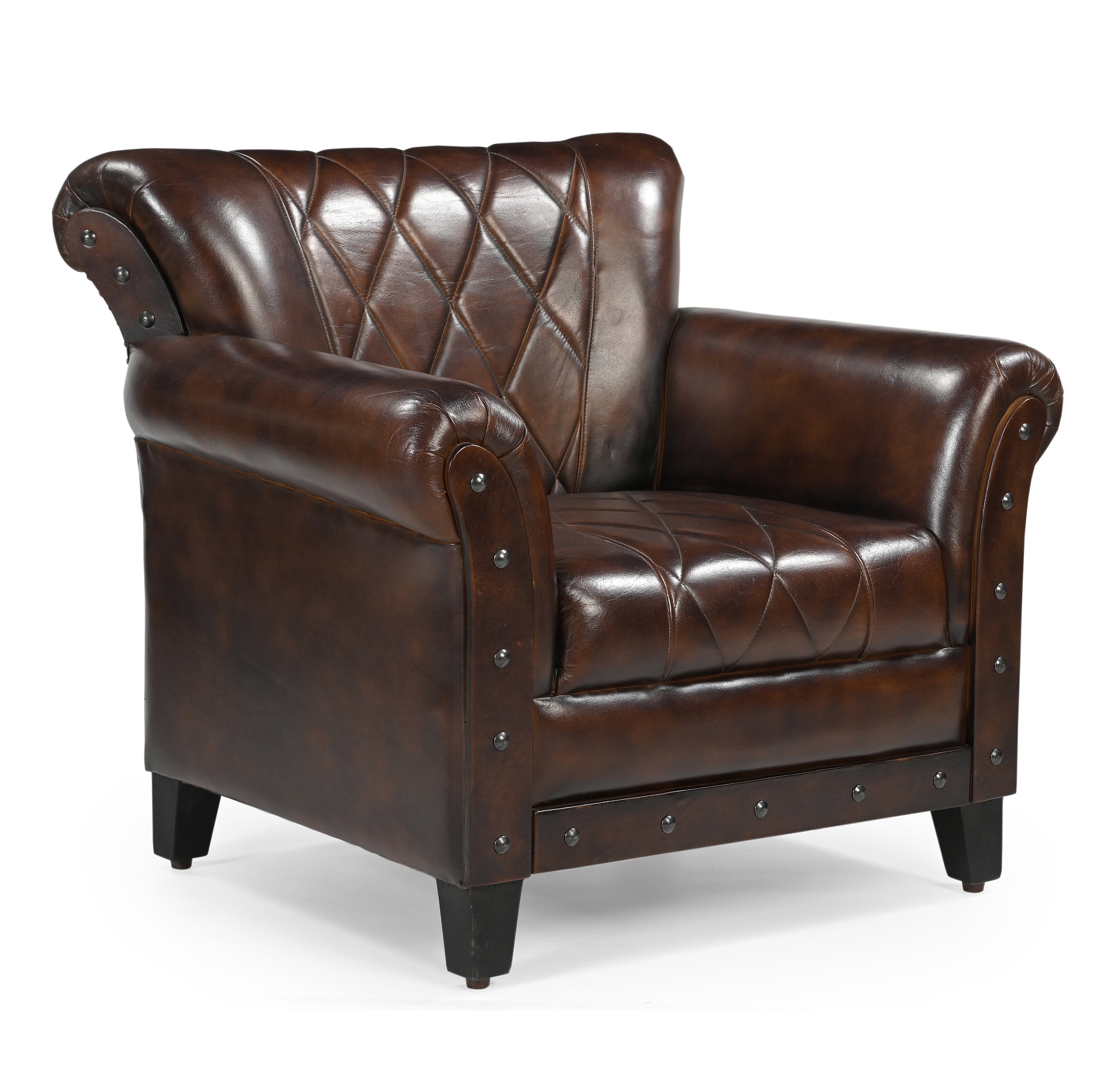 V742-M10368-209202-00 STUDDED LEATHER ARM CHAIR - Image 1