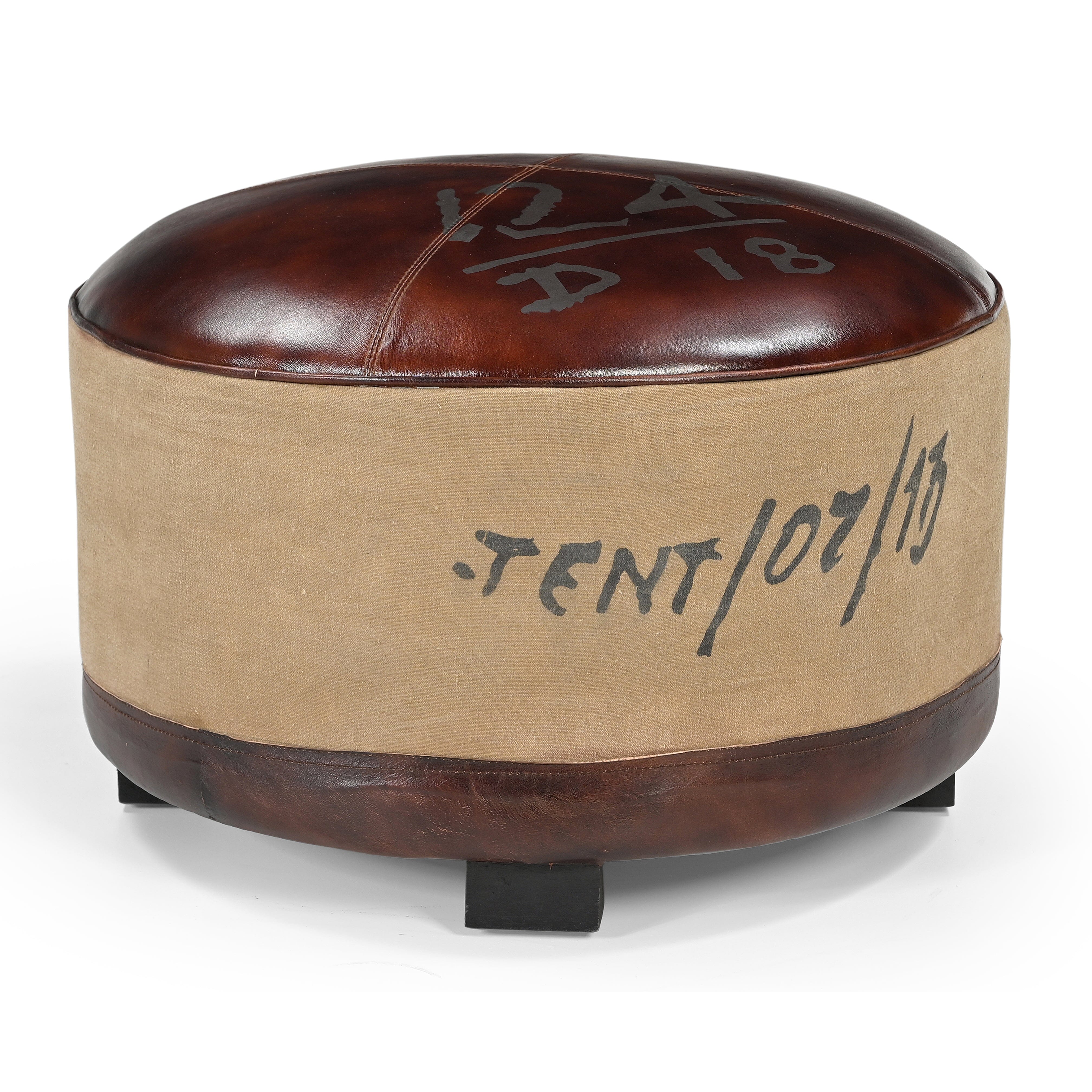 V742-M1827-200308-00 VINTAGE ROUND OTTOMAN - Image 1