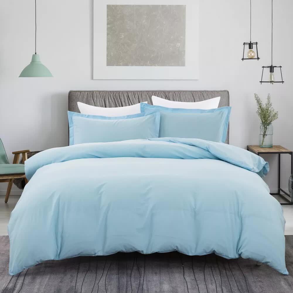 V745-AQ023418E3-212703-00 100% cotton Premium Doona Duvet Quilt Cover Set with Soft Pillowcases - Aqua-Double - Image 1