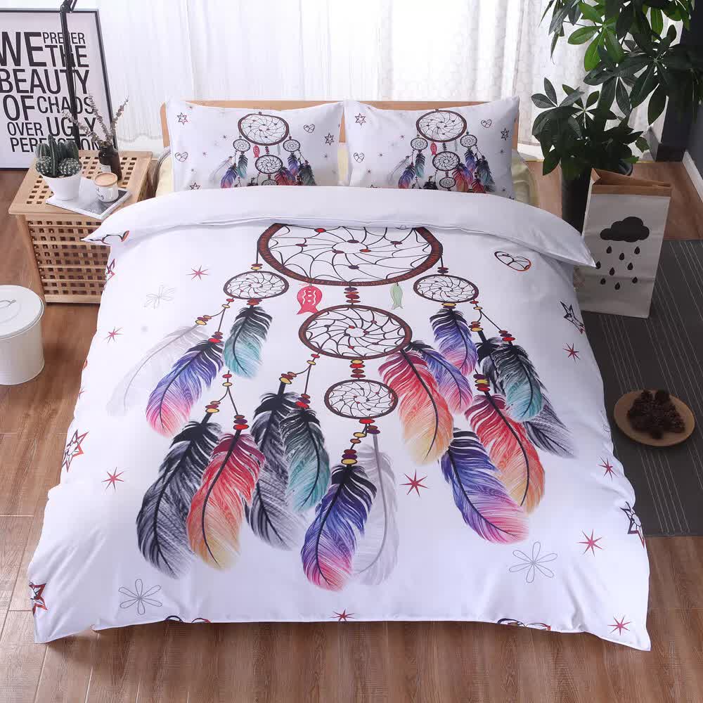 V745-AQ042320D3-212789-00 Dream catcher Printed Duvet Cover Set with Matching Pillowcases - white-Double - Image 1