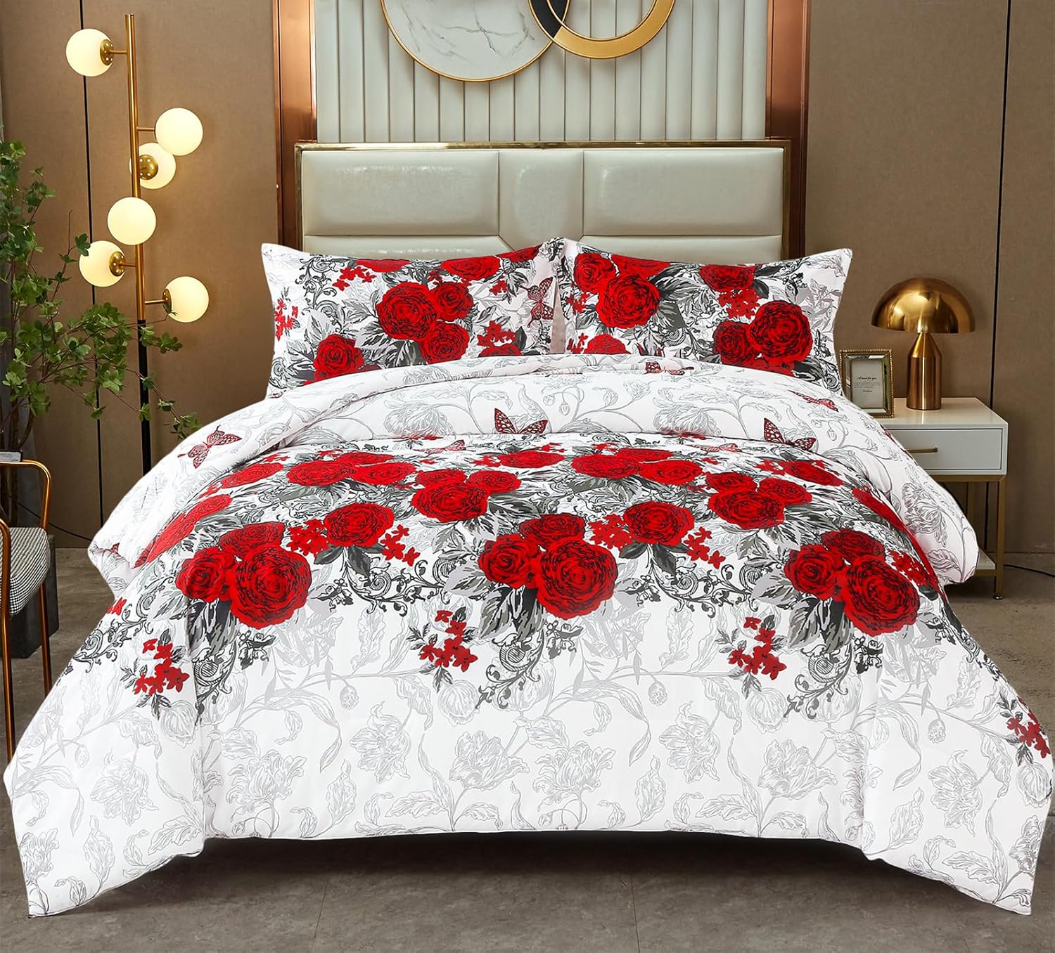 V745-MAB010756AJ3-218256-00 Luxurious rose Soft white 3 Pc Comforter & Pillow Cover Set - Image 1