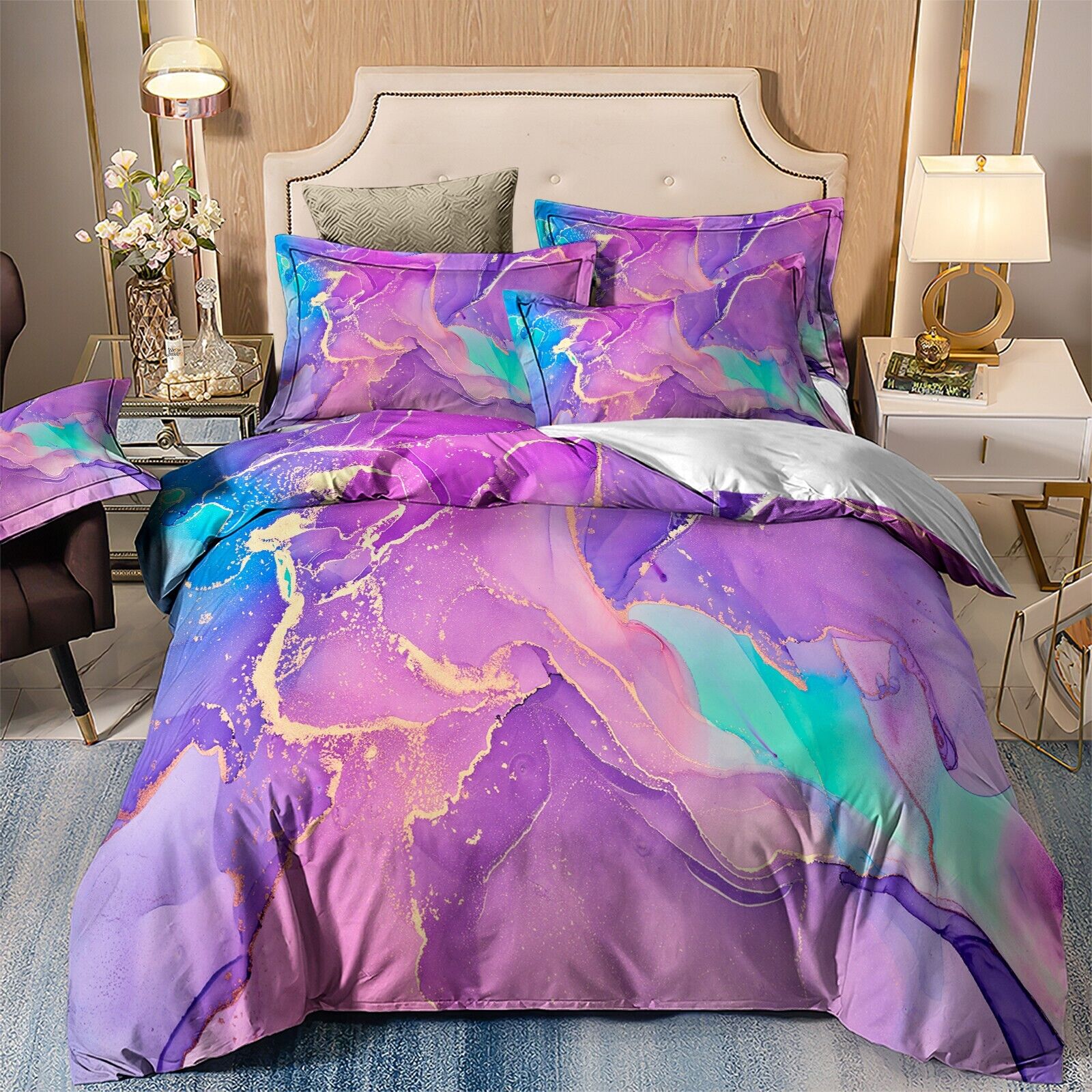 V745-MAB010776AG3-191368-00 Marble Comforter Set, Queen Size, Warm Quilted Microfiber Bedding - Image 1