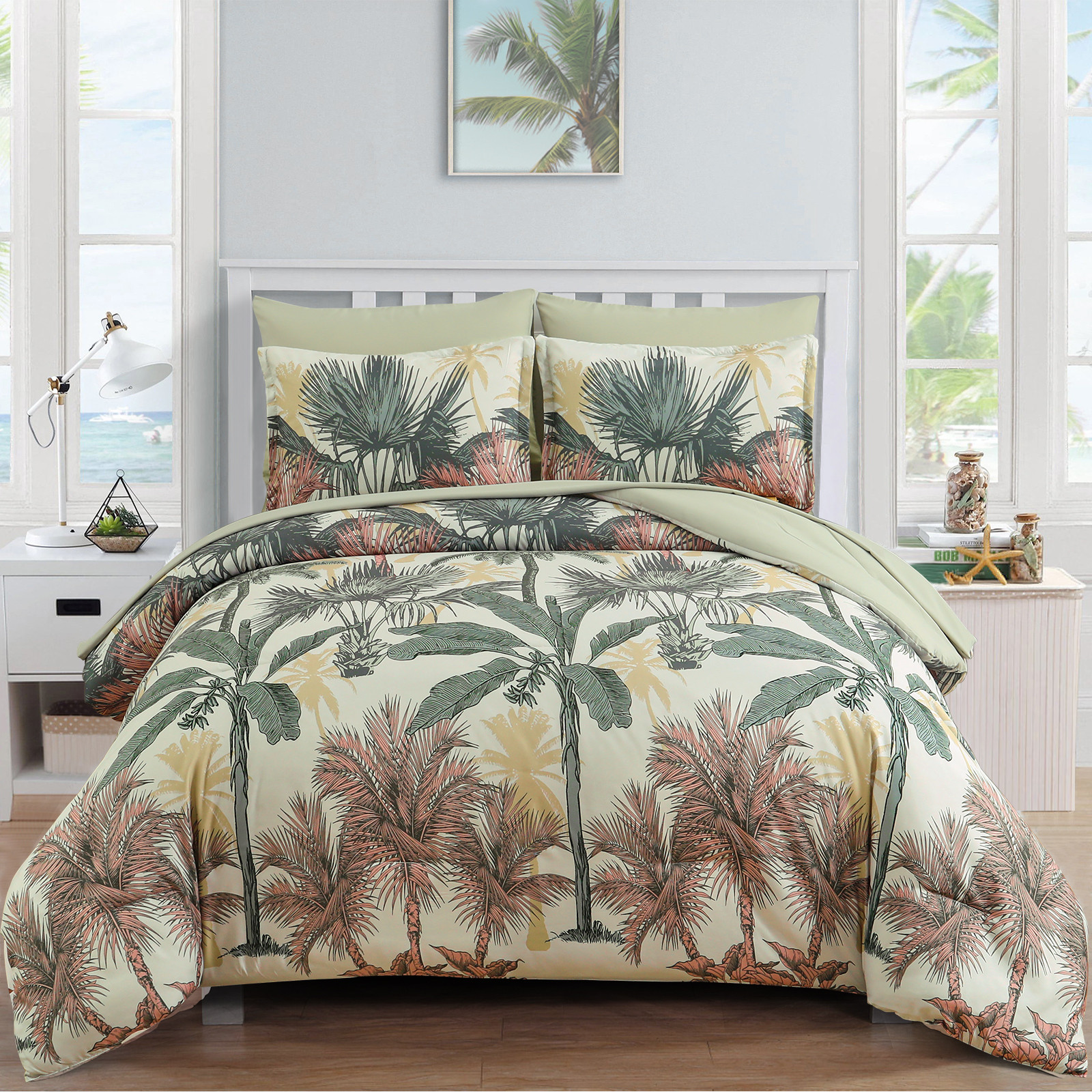 V745-MAB010936AJ3-191342-00 Soft Floral Leaf Comforter Set, King Size, Warm Quilted Bedding with Pillowcases - Image 1