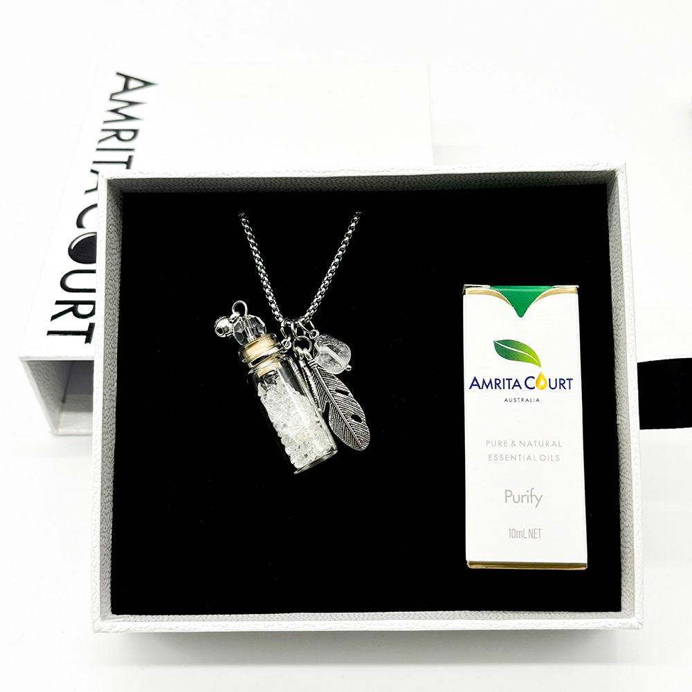 V760-GBAJ-20-195260-07 Gift Box - Crystal Bottle (Clear Quartz) + Purify Oil Blend - Image 1