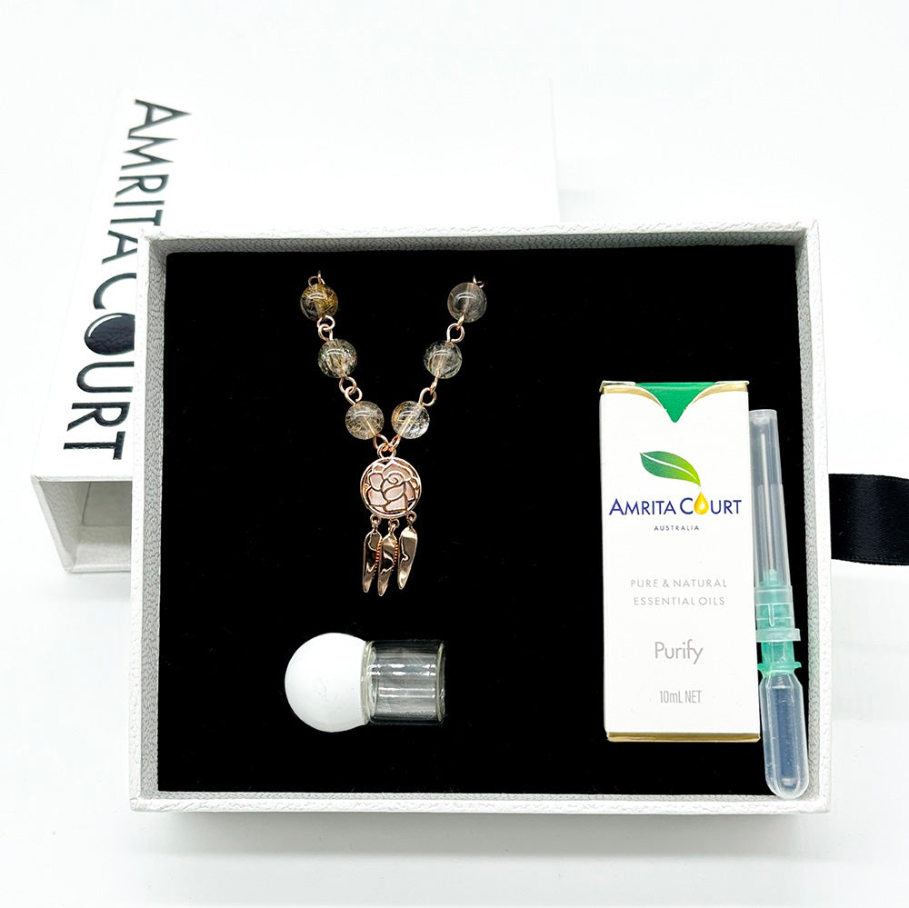 V760-GBAJ-25-195255-09 Gift Box - Rose Rose Gold Aroma Necklace + Purify Oil Blend - Image 1