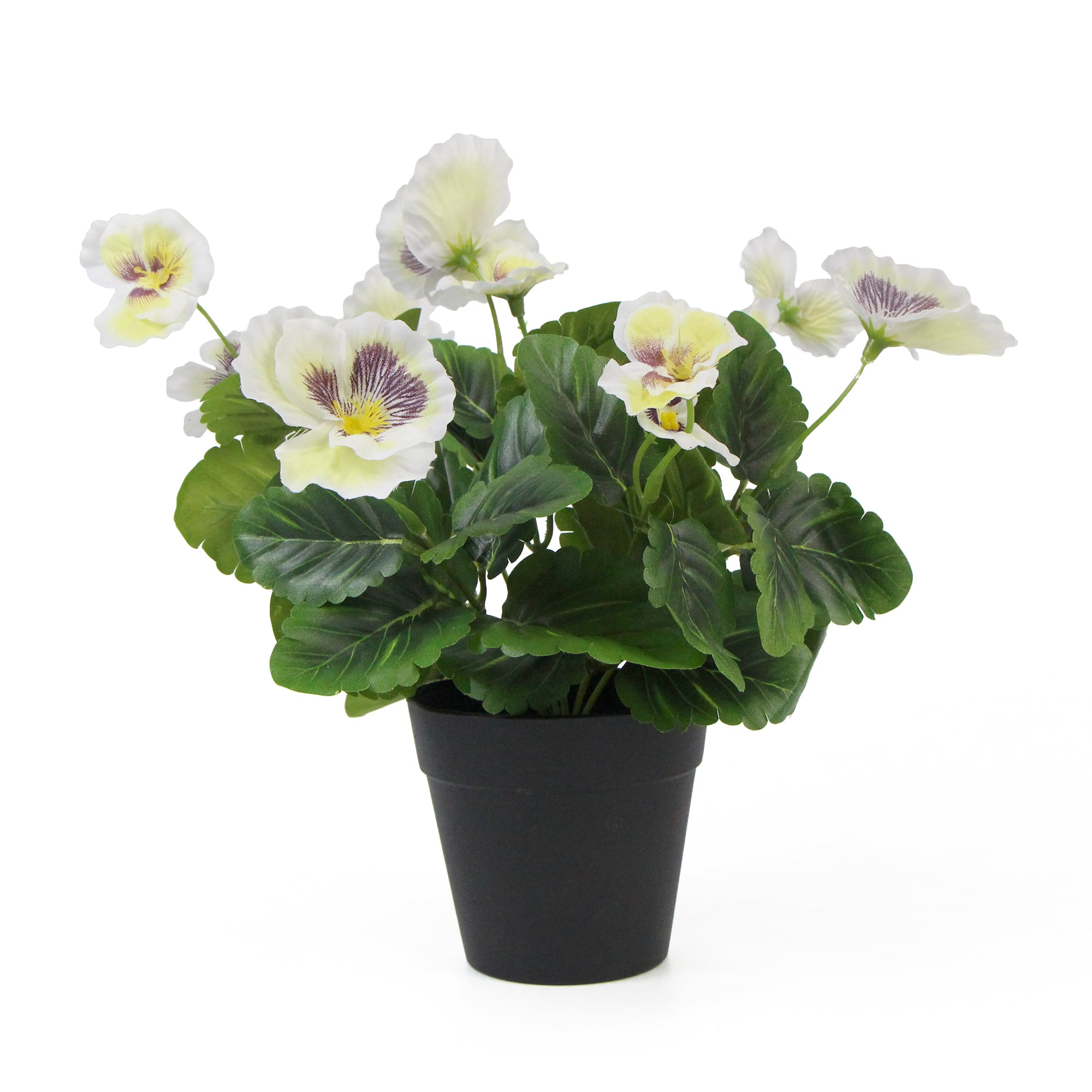 V77-751890126-751890126-00 Mixed White Flowering Potted Artificial Pansy Plants 25cm - Image 1