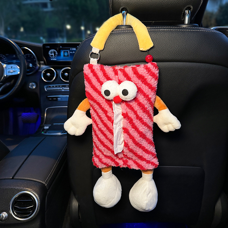 V888-25041-202504141446-00 Red Striped Tissue Holder for Car - Fun Design - Image 1