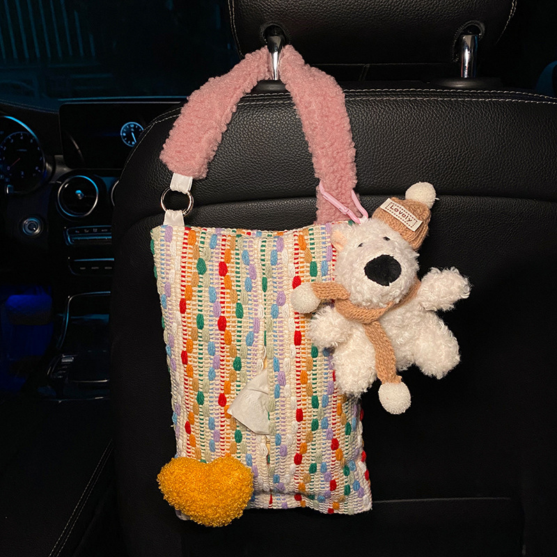 V888-25047-202504141447-00 Cute Yellow Bear Car Tissue Holder - Woven Design - Image 1