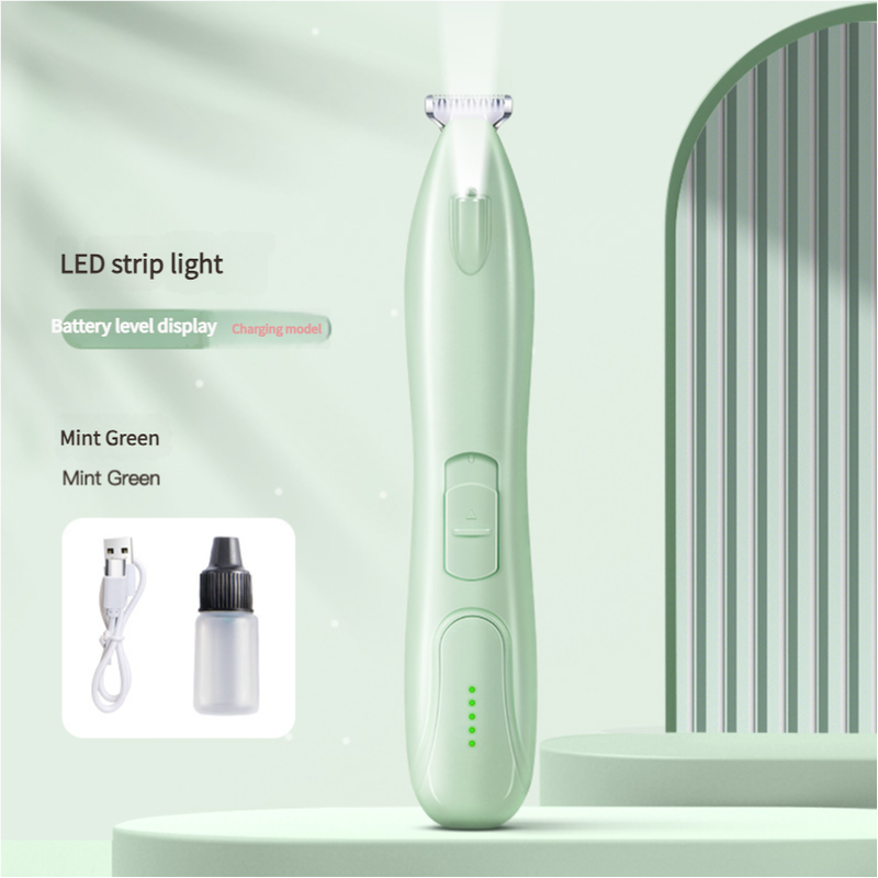 V888-ELOSUNG10120-204422-00 Mint Green LED Pet Hair Trimmer with USB Charging and Battery Level Display - Image 1