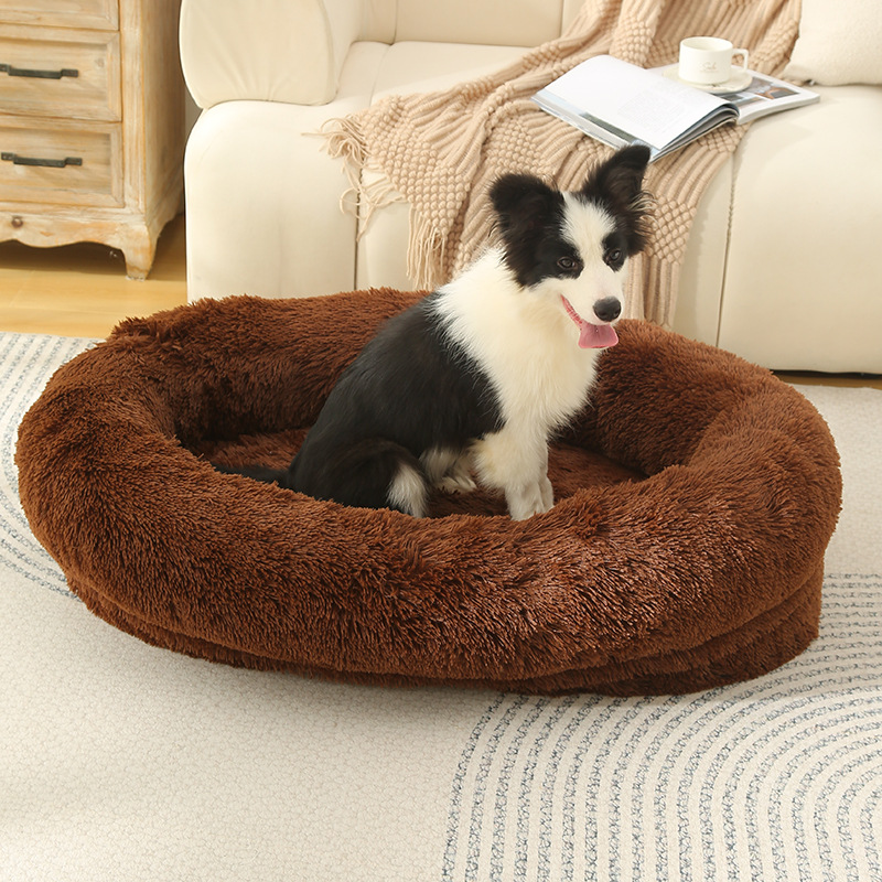 V888-ELOSUNG10240-204371-00 Fluffy Donut-Shaped Pet Bed- Soft, Cozy, and Anti-Anxiety for Dogs and Cats, Machine Washable Coffee Size:M 75*55*18cm - Image 1
