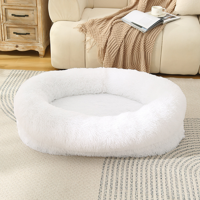 V888-ELOSUNG10258-204351-00 Fluffy Donut-Shaped Pet Bed- Soft, Cozy, and Anti-Anxiety for Dogs and Cats, Machine Washable White Size:M 75*55*18cm - Image 1