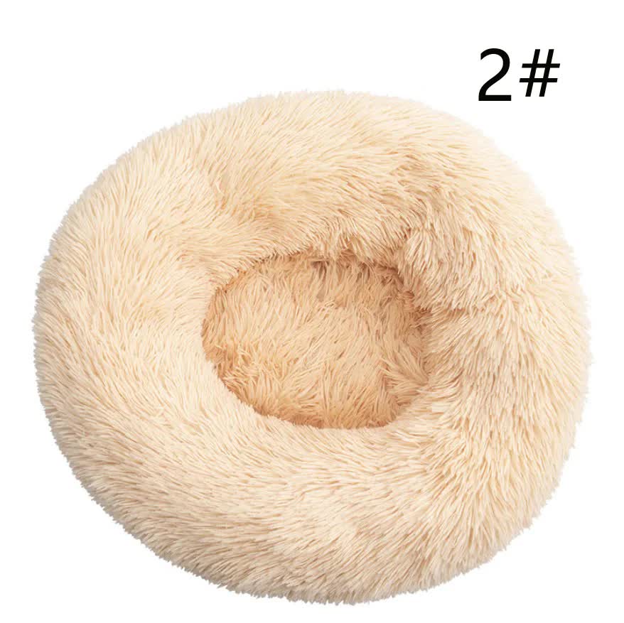 V888-ELOSUNG10274-204338-00 Calming Donut Pet Bed -Soft Faux Fur, Anti-Anxiety Fluffy Round Bed for Cats and Small Dogs (Apricot)50cm - Image 1