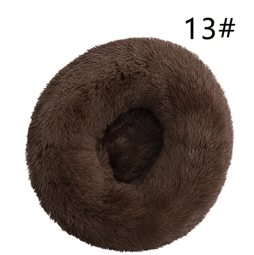 V888-ELOSUNG10278-204334-00 Calming Donut Pet Bed -Soft Faux Fur, Anti-Anxiety Fluffy Round Bed for Cats and Small Dogs (Coffee)50cm - Image 1