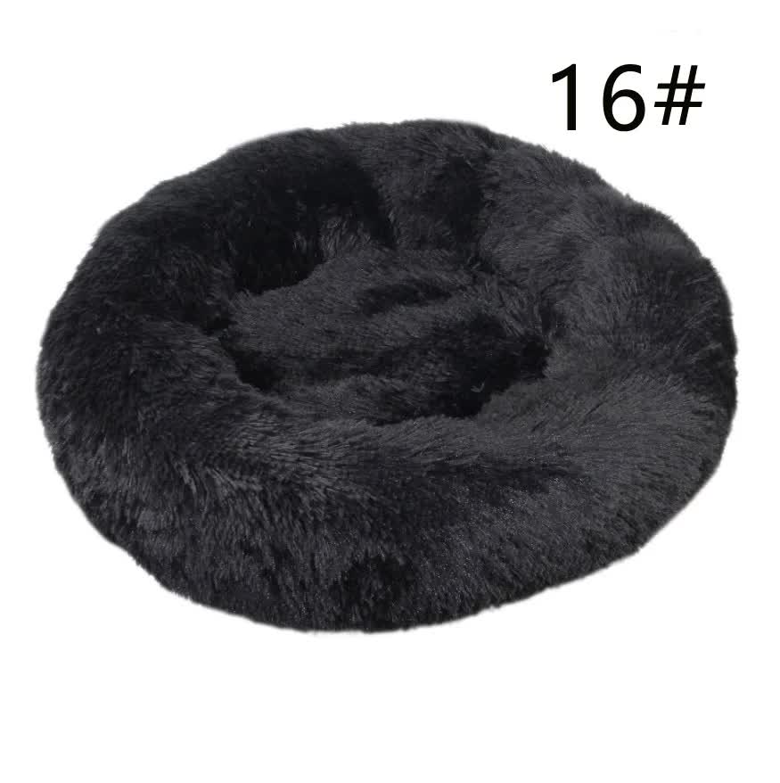 V888-ELOSUNG10285-204327-00 Calming Donut Pet Bed -Soft Faux Fur, Anti-Anxiety Fluffy Round Bed for Cats and Small Dogs (Black)40cm - Image 1