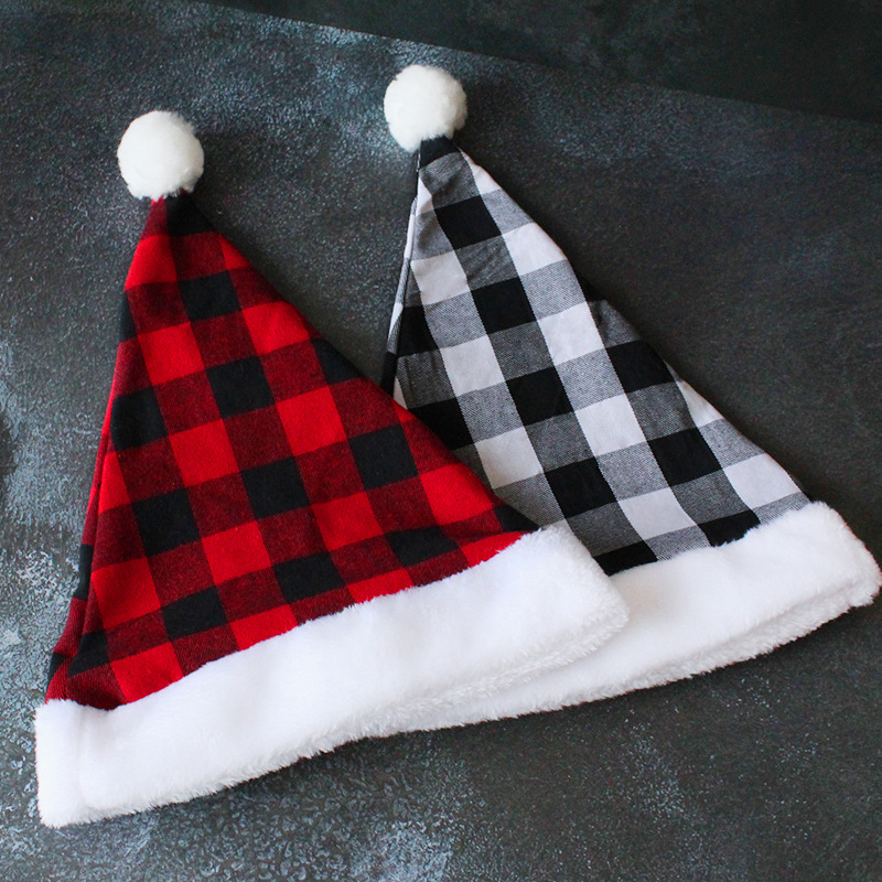 V888-ELOSUNG10357-204634-00 2 Pack Plaid Santa Hats for Adults, Buffalo Check Christmas Hats with White Fur Trim - Image 1