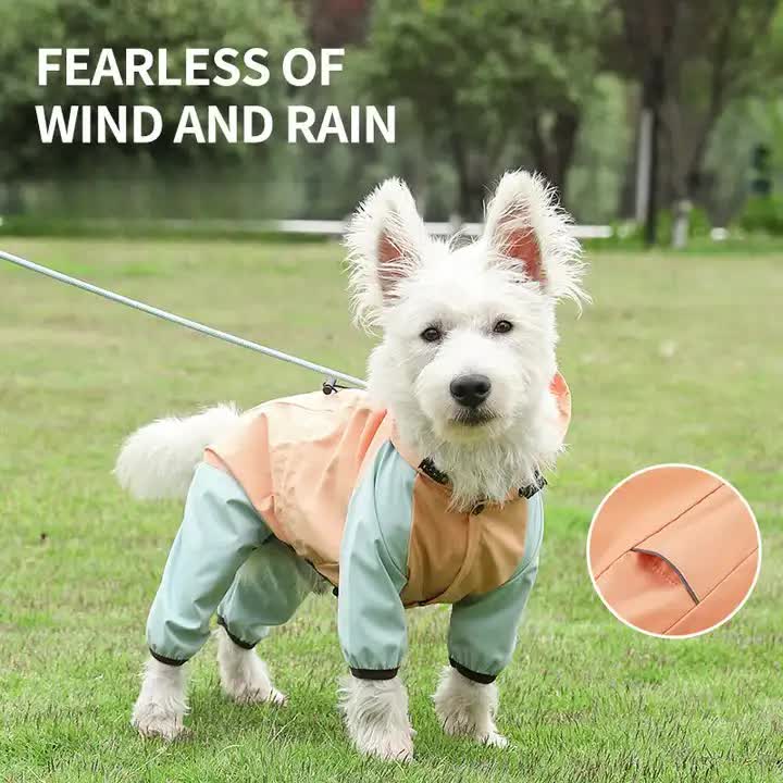 V888-ELOSUNG10477-204646-00 Waterproof Dog Raincoat with Hidden Leash Hole -Windproof and Comfortable for Outdoor Walks, Size:M (Back Length 25cm/9.84in, Bra 38cm/14.96in) Orange - Image 1