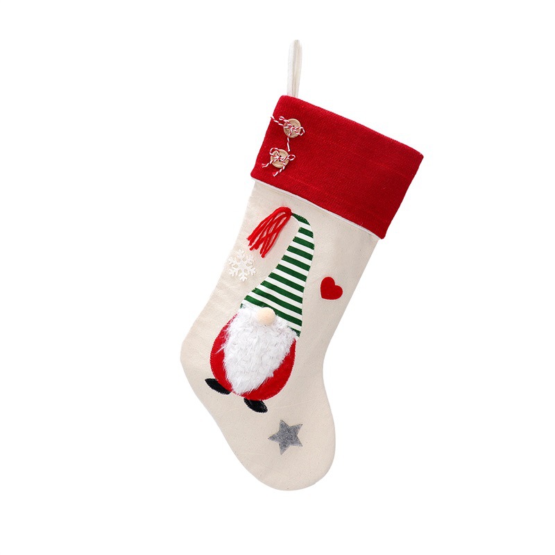 V888-ELOSUNG10528-205549-00 Christmas Gnome Stocking with Red Striped Hat and Decorations - Holiday Decor (3 pieces) - Image 1