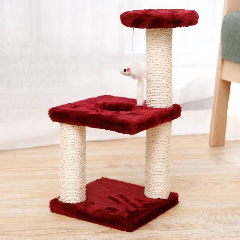 V888-ELOSUNG10677-205721-00 Cat Tree with Two Platforms, Scratching Posts, and Hanging Mouse Toy 40*15*20cm - Image 1