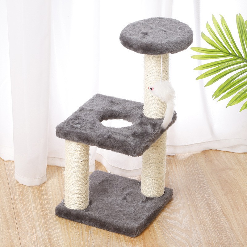 V888-ELOSUNG10678-205720-00 Cat Tree with Two Platforms, Scratching Posts, and Hanging Mouse Toy 40*15*20cm - Image 1