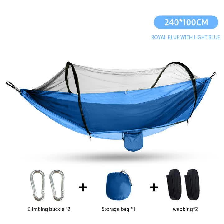 V888-ELOSUNG10735-205693-00 Outdoor Camping Hammock with Mosquito Net - 240x100cm Lightweight Portable Hammock Single Blue - Image 1