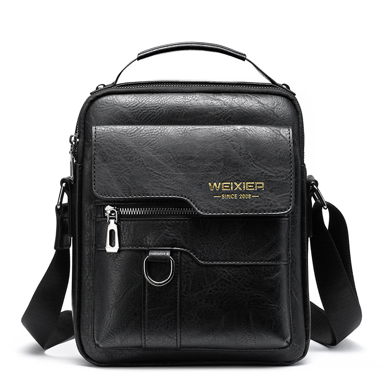 V888-ELOSUNG10857-206264-00 Men's Vintage Leather Shoulder Bag - Multi-Compartment Crossbody Messenger Bag 22cm(L)*8cm(W)*26cm(H)(Black) - Image 1