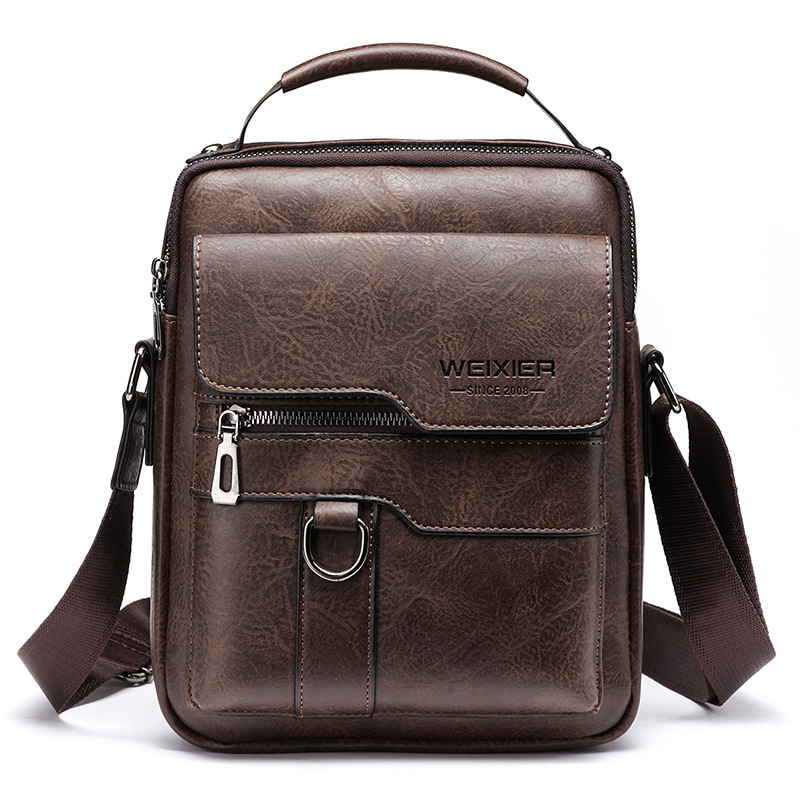 V888-ELOSUNG10858-206263-00 Men's Vintage Leather Shoulder Bag - Multi-Compartment Crossbody Messenger Bag 22cm(L)*8cm(W)*26cm(H)(Dark brown) - Image 1