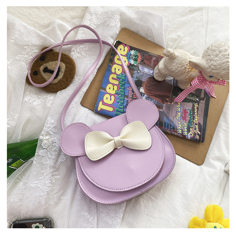 V888-ELOSUNG10873-205872-00 Adorable Bow Bear Crossbody Bag for Kids - Purple Small Shoulder Bag 13*13*5cm - Image 1
